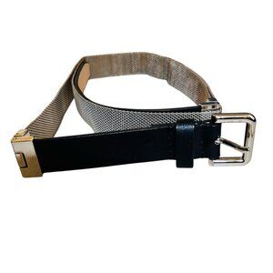 Nautica Women Leather Mesh Silver Belt Black